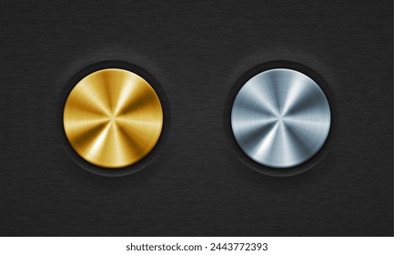 Realistic metal circle button. Vector illustration for your design.