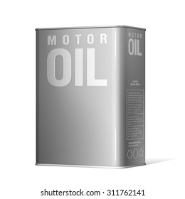 Realistic metal containers for motor oil. Product Packing. Vector Illustration