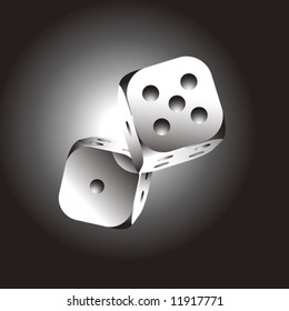 Realistic metal dice in motion