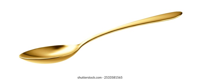 Realistic metal golden spoon. 3D gold teaspoon isolated on white background.table utensils.vector illustration