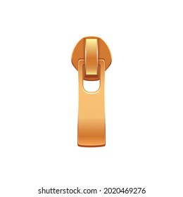 Realistic metal golden zipper slider of rectangular shape vector illustration