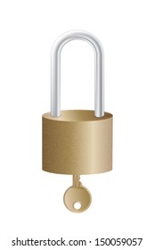 Realistic metal lock and key vector