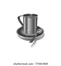 Realistic Metal mug on white background. Vector illustration.