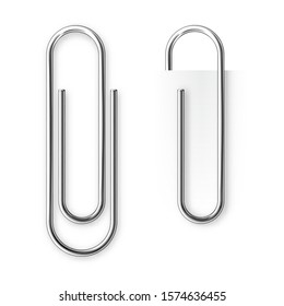 Realistic metal paper clip isolated on white background. Page holder, binder. Vector illustration.