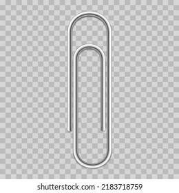 Realistic metal paper clip isolated on transparent background. Vector illustration.