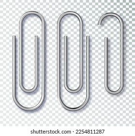 Realistic metal paper clip . Page holder, binder. Vector