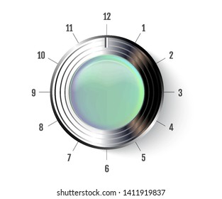 Realistic Metal and Plastic Button Icon. Chrome volume knob. Vector 