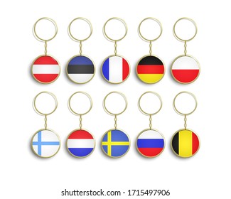 Realistic Metal and Plastic Keychains with flags