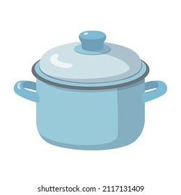 Realistic metal pot with soup white background - Vector illustration