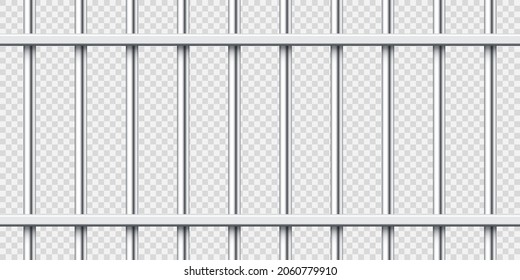 Realistic metal prison bars. Detailed jail cage, prison iron fence. Criminal background mockup. Creative vector illustration.