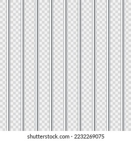 Realistic metal prison bars. Detailed jail cage, prison iron fence. Criminal background mockup. Creative vector illustration.