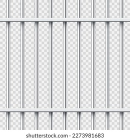 Realistic metal prison bars. Detailed jail cage, prison iron fence. Criminal background mockup. Creative vector illustration.