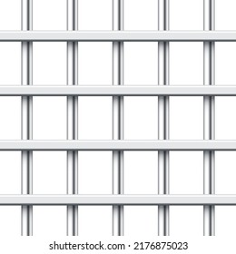 Realistic metal prison bars isolated on white background. Detailed jail cage, prison iron fence. Criminal background mockup. Creative vector illustration.