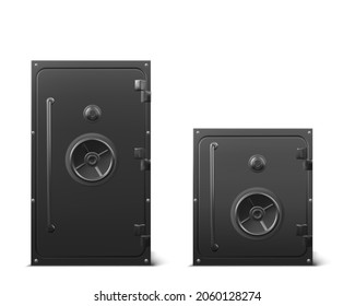 Realistic Metal Safe With Closed Door. Armored Box Vector Illustration.