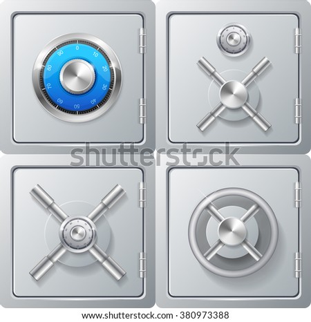 Realistic Metal Safe Set. Combination Lock. Vector illustration