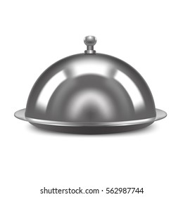 Realistic Metal Shiny Restaurant Cloche. Vector illustration