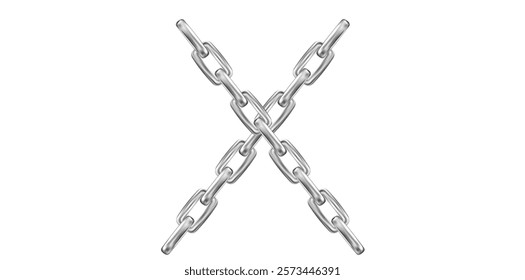 Realistic Metal Silver Cross Chains Vector Illustration.	