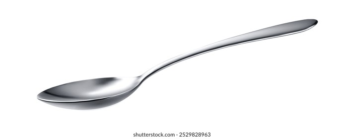 Realistic metal spoon. 3D silver teaspoon isolated on white background.table utensils.vector illustration