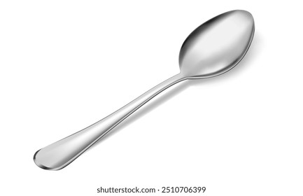 Realistic metal spoon icon isolated on white background. 3d realism. Vector teaspoon illustration isolated on white background.