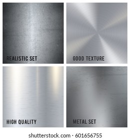 Realistic metal texture design concept with good texture high quality metal set descriptions vector illustration