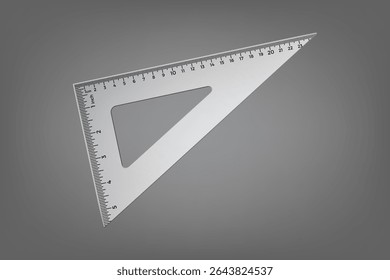 Realistic metal triangle ruler used for measurement, drafting, and educational geometry designs.