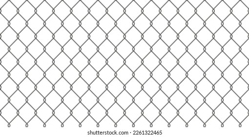 Realistic metal wire chain link fence seamless pattern. Steel lattice with rhombus, diamond shape. Grid fence background. Prison wire mesh seamless texture. Vector illustration on white background.
