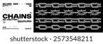 Realistic metallic 3D silver chains seamless. Vector set