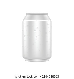 Realistic metallic can for beer with water drop , Beautiful mockup energy drink bottle and soda water , Aluminum metal juice isolated on white background , Vector illustration .