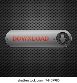 Realistic metallic download button. Vector illustration.