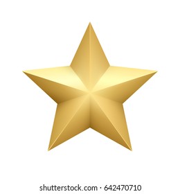 Realistic metallic golden star isolated on white background. Christmas Vector illustration EPS10