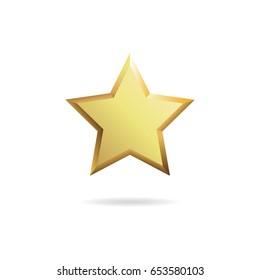 Realistic metallic golden star isolated on white background. 
Glossy yellow 3D trophy star icon. Symbol of leadership. Vector illustration