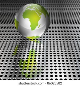 Realistic metallic green globe on chrome grid (EPS10 - Gradient, Transparency, Mesh)