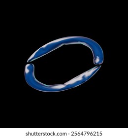 Realistic metallic inflated balloon ring shape 3D plastic style icon. Glossy blue foil helium balloon round decoration, wire frame. Festive volumetric circle air figure design element