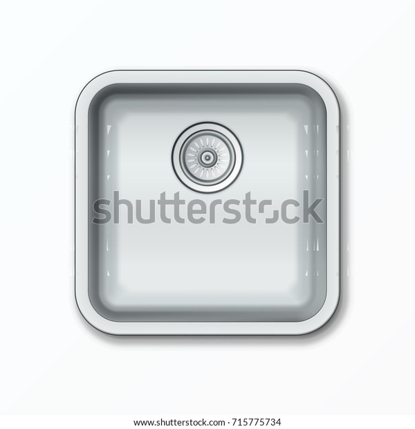 Realistic Metallic Kitchen Sink Top View Stock Vector Royalty Free 715775734