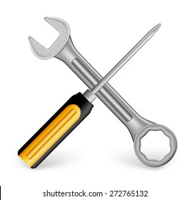 Realistic Metallic Maintenance Tools Icon With Yellow Handle Like 3D Dimensional Object For Construction. Editable Vector Illustration