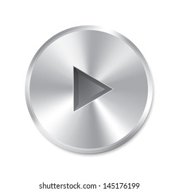Realistic metallic Play Button (round). Isolated on white background. Vector illustration.