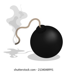 Bomba redonda metálica realista con mecha inagotable. Basta de guerra. Armas ofensivas y defensivas. Vector 3d de dibujos animados aislado sobre fondo blanco