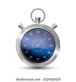 Realistic metallic stopwatch, close-up front view of stopwatch, time concept