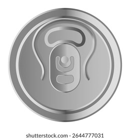 Realistic metallic top of a beverage can featuring a convenient ring pull opening, highlighting ease of access for enjoying refreshing drinks like soda and beer