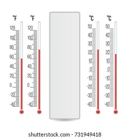Realistic Meteorological Thermometer Vector. Rred And Blue. Different Levels. Isolated Illustration