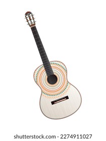 Realistic mexican guitar with ornament vector illustration