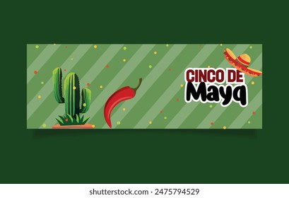 Realistic Mexican Pepper Cinco De Mayo Horizontal Banner Vector Template, Pepper Festival Celebration Event Template Design