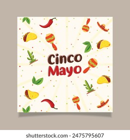 Realistic Mexican Pepper Taco With Hat Cinco De Mayo Horizontal Banner Poster Vector Template.