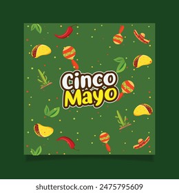 Realistic Mexican Pepper Taco With Hat Cinco De Mayo Horizontal Banner Poster Vector Template.