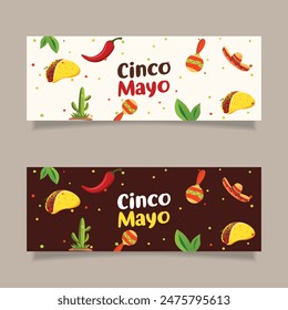 Realistic Mexican Pepper Taco With Hat Cinco De Mayo Horizontal Banner Poster Vector Template.