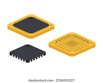 Componentes eletrônicos de computador de microchip realista no fundo branco. Ícone de microchip. Tecnologia de processador de computador. Microprocessador.