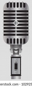 A realistic microphone design with black dots on a white background