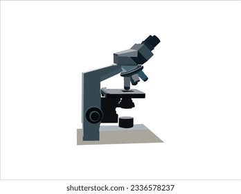 Realistisches Mikroskop. 3D Chemie, pharmazeutisches Instrument, mikrobiologisches Vergrößerungswerkzeug. Symbol für Wissenschaft, Chemie und Erforschung. Vektorlabor-Mikroskop