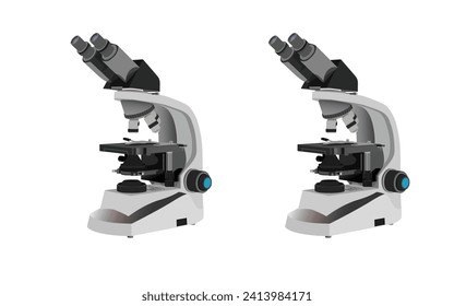 Realistic microscope. 3d chemistry, pharmaceutical instrument, microbiology magnifying tool. Symbol of science, chemistry and exploration. Vector lab microscope