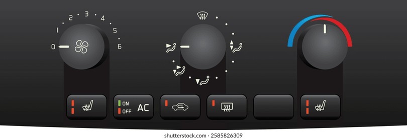 Realistic mid y2k car manual climate control in dial type switch and push type switch included dual stage front heated seat button illustration vector.